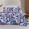 Sleepdown - Set di biancheria da letto, con copripiumino e federa, motivo: palme tropicali/floreale, colore: rosa/blu scuro, reversibile, morbido, facile da pulire, trapuntato, singolo (135 x 200 cm)
