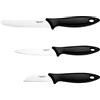 Fiskars Set di 3 Coltelli, Spelucchino, Coltello per Verdure | Coltello per Pomodori, Essential, Acciaio Inox / Plastica PP, Nero, 1065584