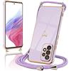 Micoden Cover compatibile con Samsung Galaxy A53 5G in silicone con collana con motivo cuore d'amore carino, custodia con cordino in corda per Samsung Galaxy A53 5G (viola)
