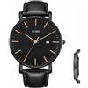 BUREI Orologio da uomo moderno minimalista Orologio da uomo elegante con quadrante grande classico con cinturino in pelle