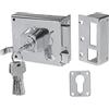 Amig - Serratura da sovrapposizione a destra con leva di chiusura, linguetta e maniglia per porte in legno mod. 73, 100 x 85 mm, Chiusura con cilindro Europrofilo, Acciaio Argento