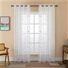 GIRASOLE HOME® Coppia Tende Voile Filtranti Fantasia Stelle Argentate Tenda Bianca per Interni con Occhielli 2 Pannelli (Stelle Argento, 140x290cm)
