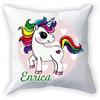 Overthetee Cuscino Unicorno - Personalizza Nome - Unicorno Felice - Happy - Bimba - Idee Regalo - Cuscini da divano 40x40 CM - Bambina