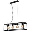 BRILONER Lampada a sospensione, 4 paralumi, lampadadario retrò/vintage, acciaio nero, 4x E27, max. 40 Watt, 750x200x1200 mm (lunghezza x larghezza x H) W, 4 luci