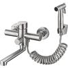 HomeLava Rubinetto Cucina a Muro, Rubinetto da Muro con Doccetta, Miscelatore Caldo e Freddo Acciaio Inox Spazzolato, Tubo Rotante 18cm