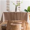 Pahajim Tovaglia Rettangolare in Cotone e Lino con Frange Tavolo Copritavolo Impermeabile Copertura Lavabile in Polvere da Cucina (Nappe Marroni, Rettangolare/Ovale, 140 x 300 cm, 10-12 posti)
