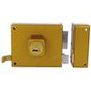 Amig - Serratura da sovrapposizione a destra con leva di chiusura, linguetta e maniglia per porte in legno mod. 72 | 100 x 85 mm | Chiusura con cilindro rotondo | Acciaio smaltato oro
