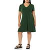 Amazon Essentials Abito Aderente Svasato con Scollo A v A Maniche Corte Donna, Nero Motivo Floreale Piccolo, M