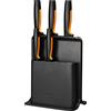 Fiskars Ceppo per Coltelli di Design con 5 Coltelli, Functional Form, Incl. Spelucchino, Coltello per Pomodoro, Coltello Santoku, Coltello da Cucina e per Pane, Plastica, Nero, 1057554