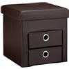 Relaxdays Pouf Contenitore Pieghevole, Scomparto Interno, 2 Cassetti Rimovibili, Cubo, finta pelle, Marrone, HxLxP: 38 x 38 x 38 cm