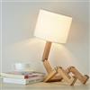Elinkume Creativa lampada da scrivania robot, mensola regolabile lampada da comodino in legno con paralumi in tessuto E27 vite per bambini camera da letto ufficio soggiorno illuminazione decorativa