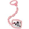 VALENTI & CO. Disney Baby - Minnie Mouse - Clip Ciuccio e Catenella Portaciuccio con dettagli in Argento - ideale come regalo per nascita neonato o battesimo