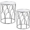 DRW Set di 2 tavolini Rotondi in Metallo e Specchio in Argento 42 x 52 cm e 37 x 45 cm, ESTANDAR