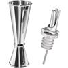 Poura Set di jigger e versatore per liquori - Doppio jigger con beccuccio ClickSeal in gomma naturale senza BPA a velocità - Lavabile in lavastoviglie, misura universale