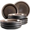 MÄSER 934021 Serie Niara - Set di piatti moderni per 6 persone, look vintage, servizio da tavola in ceramica grigio e nero, in gres