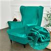 Highdi Velvet Copripoltrona con Orecchie Elasticizzato, Tinta unita 2-Pezzi Copridivano da 1 Posto con Fodera per Cuscino, Lavabile per Strandmon Bar Soggiorno Camera da Letto (verde giada)
