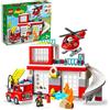 LEGO DUPLO Caserma Dei Pompieri ed Elicottero, Set con Camion Giocattolo dei Vigili del Fuoco e 2 Personaggi, Giochi Educativi per Bambini e Bambine da 2 Anni in su, Idee Regalo Creative 10970