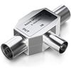 deleyCON Distribuzione Antenna T-Accoppiamento Due Dispositivi Distributore per la Radio T-Adapter Accoppiamento Coassiale 2x Presa Coassiale - Argento