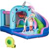 Outsunny Gioco Gonfiabile per Bambini 3-8 Anni in Tessuto Oxford con Borsa da Trasporto, 11 Paletti e Toppe Inclusi, 330x280x200cm | Aosom