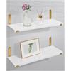 Afuly Mensole da Muro Legno Bianche Oro Metallo Moderne Design Cameretta Bagno Cucina Home Decor, Set di 2
