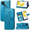 JIUNINE Cover Realme C21Y / C25Y – Custodia Libro Portafoglio In Pelle Con Farfalle 3D – Porta Carte, Magnete, Supporto – Blu