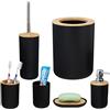 Relaxdays Set Bagno Completo, 6 Accessori, in bambù, Kit WC, Porta-Spazzolino, Dentifricio, Sapone e Saponetta, Nero