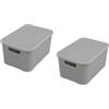 BranQ Home essential BranQ - Home essential Basket with Lid in Rattan Design Set of 2 Size M 10 L BPA Free Plastic PP Light Grey 28.8 x 19.7 x 16.2 cm Pack of 2