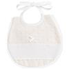 Filet - Bavaglino Ovale in Morbido Tessuto con Pois Effetto 3D con Inserto in Tela Aida da Ricamare, Bordato in Pizzo, Chiusura con Laccetti, Ideale per Neonati, Made in Italy, Colore Beige