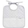 FILET - Bavaglino in Cotone Stampato a Pois Grandi Bianchi, Tasca in Tela Aida da Ricamare e Fiocco in Organza, Ideale per Neonati e Prima Infanzia, Chiusura con Laccetti, Made in Italy, Colore Grigio