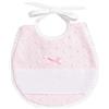 Filet - Bavaglino Ovale in Morbido Tessuto con Pois Effetto 3D con Inserto in Tela Aida da Ricamare, Bordato in Pizzo, Chiusura con Laccetti, Ideale per Neonati, Made in Italy, Colore Rosa