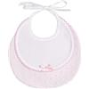 Filet - Bavaglino Tondo in Morbido Tessuto con Pois Effetto 3D con Inserto in Tela Aida da Ricamare, Chiusura con Laccetti, Made in Italy, Colore Rosa
