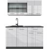 Vicco Cucina completa R-line, Bianco lucido/antracite, 140 cm senza piano di lavoro