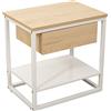 DRW Tavolino ausiliario con 1 cassetto in Metallo e Legno MDF in Naturale e Bianco 50 x 35 x 50 cm, ESTANDAR