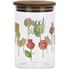 THUN, Barattolo per Zucchero in Vetro Decorato con Motivi Floreali e Tappo in Legno d'Acacia, Linea Happy Country, Ø 10 cm, 15 cm h, 900 ml