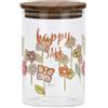 THUN, Barattolo per Sale in Vetro Decorato con Motivi Floreali e Tappo in Legno d'Acacia, Linea Happy Country, Ø 10 cm, 15 cm h, 900 ml