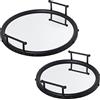 DRW Set di 2 vassoi rotondi in metallo e specchio in nero opaco 47 x 9 cm e 40 x 9 cm, INT.41 e 33 cm