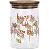 THUN, Barattolo per Farina in Vetro Decorato con Motivi Floreali e Tappo in Legno d'Acacia, Linea Happy Country, Ø 10 cm, 15 cm h, 900 ml