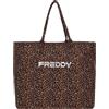 Freddy Borsa tote bag stampa animalier leopardata con logo argento