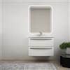 BH Composizione mobile bagno bianco lucido sospeso curvo 75 cm lavabo in ceramica e specchio retroilluminato Mod. Berlino