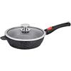 KAMBERG Padella Profonda 28 cm, Manico Rimovibile, Ghisa Di Alluminio, Rivestimento Antiaderente, Coperchio In Vetro, Fornelli E Induzione, Senza PFOA, Nero