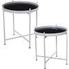 DRW Set di 2 tavolini rotondi in metallo e vetro in bianco e trasparente, 53 x 56 cm e 58 x 62 cm