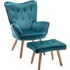 HollyHOME Poltrona con Poggiapiedi Salotto Velluto Poltrona da Lettura Relax Sedia Camera da Letto con Braccioli, Verde Pavone