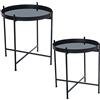 DRW Set di 2 tavolini rotondi in metallo e vetro in nero e trasparente, 53 x 56 cm e 58 x 62 cm