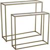 DRW Set di 2 tavoli di ingresso rettangolari in metallo e vetro in oro e trasparente, 90 x 28 x 80 cm e 85 x 24 x 75 cm