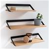 Kazai. Mensole -Finn- | Set Mensole Sospese in 3 Parti in Metallo e Impiallacciatura in Vero Legno | Decorazione da Parete, Contenitore e Mensola per Soggiorno, Cucina, Camera Letto | Quercia