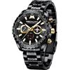 MEGALITH Orologio Uomo 46mm Cronografo Quarzo Orologi da Polso Grande Militare Designer Orologio Acciaio Uomo Nero Impermeabile Data Luminoso, Elegante Regali da Uomo