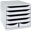 Exacompta - Rif. 312740D - BIG-BOX MAXI - 1 Cassetto 4 cassetti per documenti A4+ e 2 cassetti piccoli per utensili - Dimensioni esterne: P 34,7 x 27,8 x H 27,1 cm - Grigio chiaro
