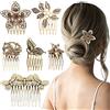 LUOLIPEYA 6 Pezzi Pettini Laterali per Capelli Vintage per Donna Decorativi, Fermagli per Pettine in Metallo con Strass Perla Oro Retro con Impugnatura a Denti Spilli da Sposa in Cristallo per Accessori