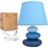 Urban Lifestyle Lampada da Comodino Lina(Blu) Lampada da Tavolo in Ceramica con Paralume in Tessuto, LED Adatto, E14, Lampada da Tavolo in Ceramica 230V, Lampada da Comodino