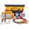 BACOENG Pompa Vuoto per Condizionatori con Kit Manometri Condizionatori, Kit Ricarica Aria Condizionata Auto Ideale per R134A R410A R407C Refrigeranti, Kit Pompa Vuoto per HVAC/Auto AC
